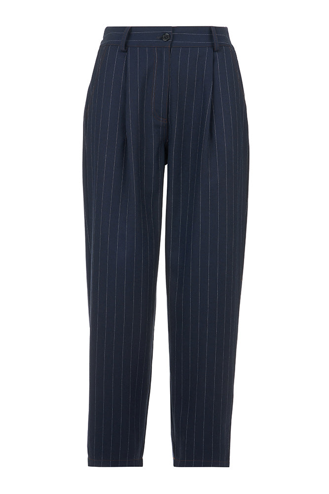 Pantaloni Gamba Dritta a Righe Blu