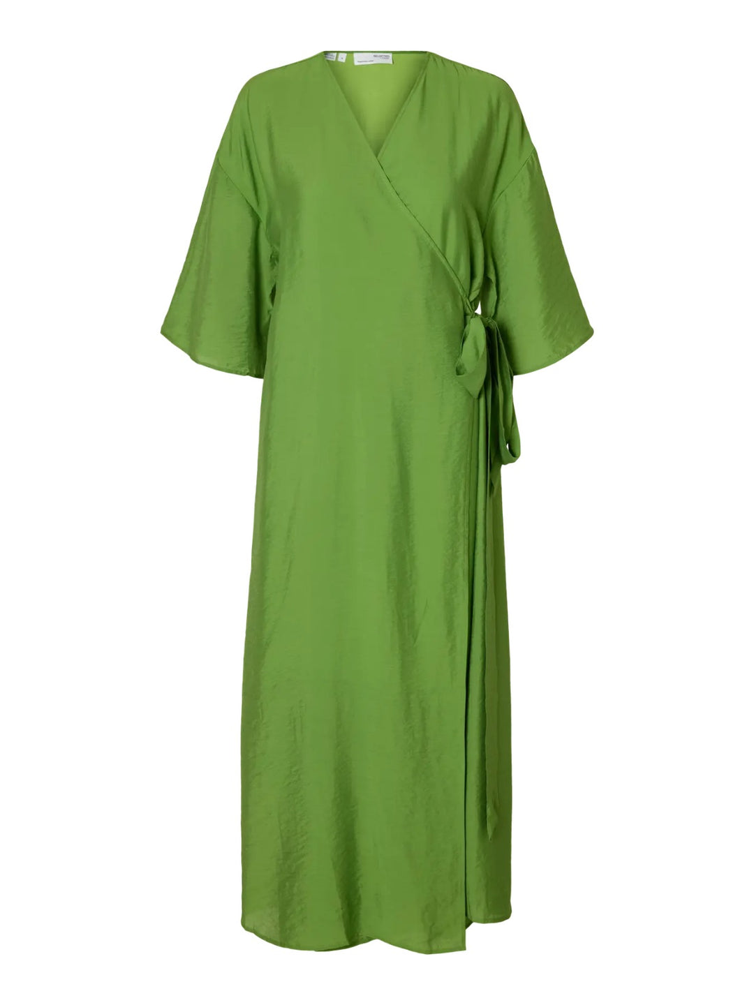 Abito midi verde a portafoglio con maniche ampie