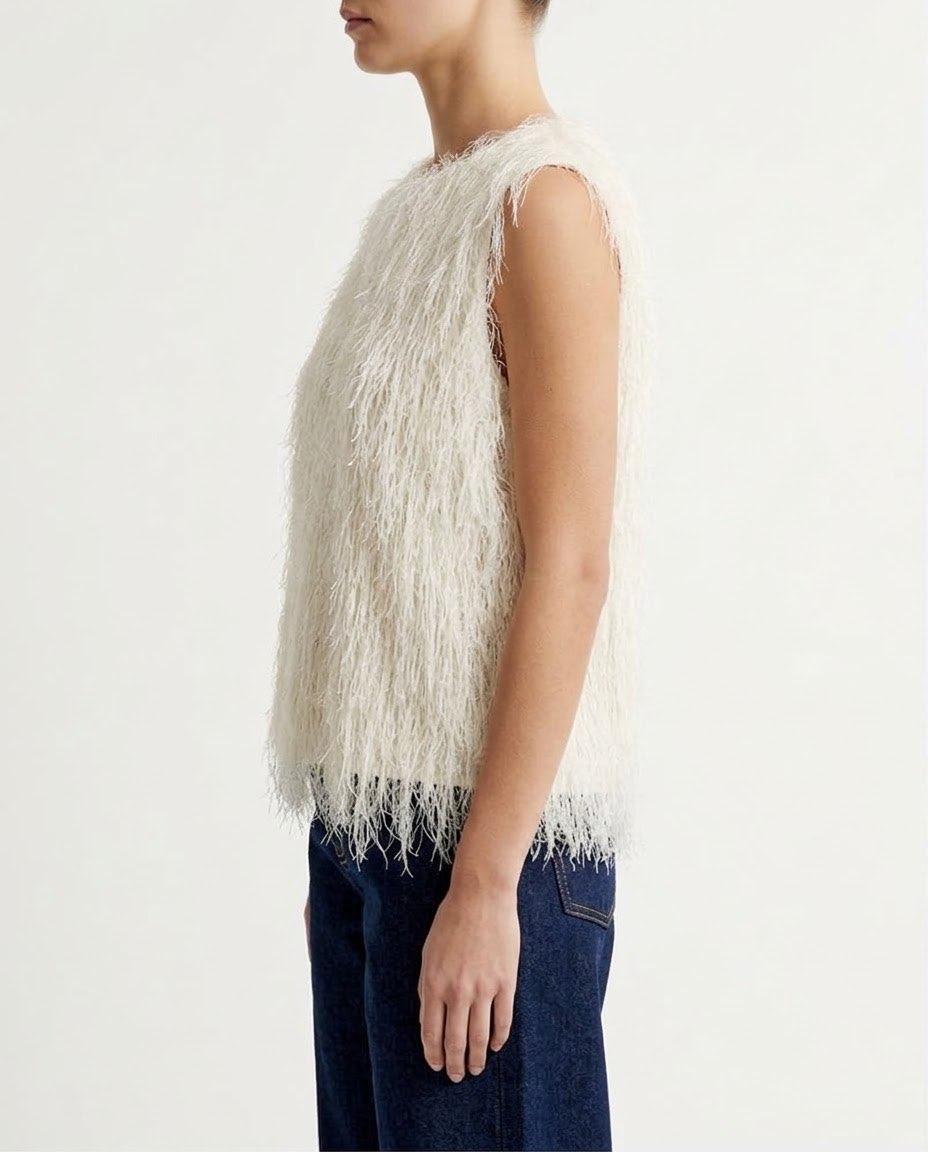 Maglia Selected Femme Panna con Frange Effetto Piuma
