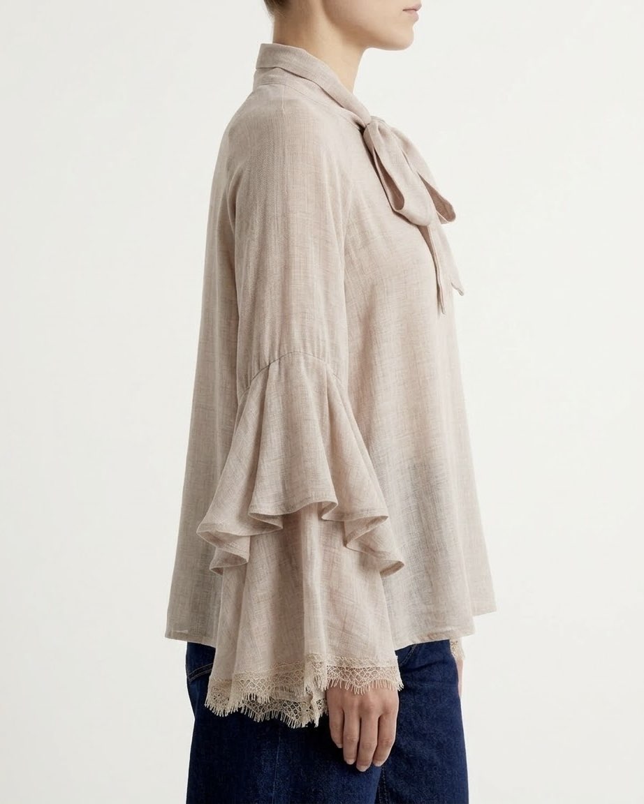 Blusa fluida H2O con fiocco e maniche a balze Crema