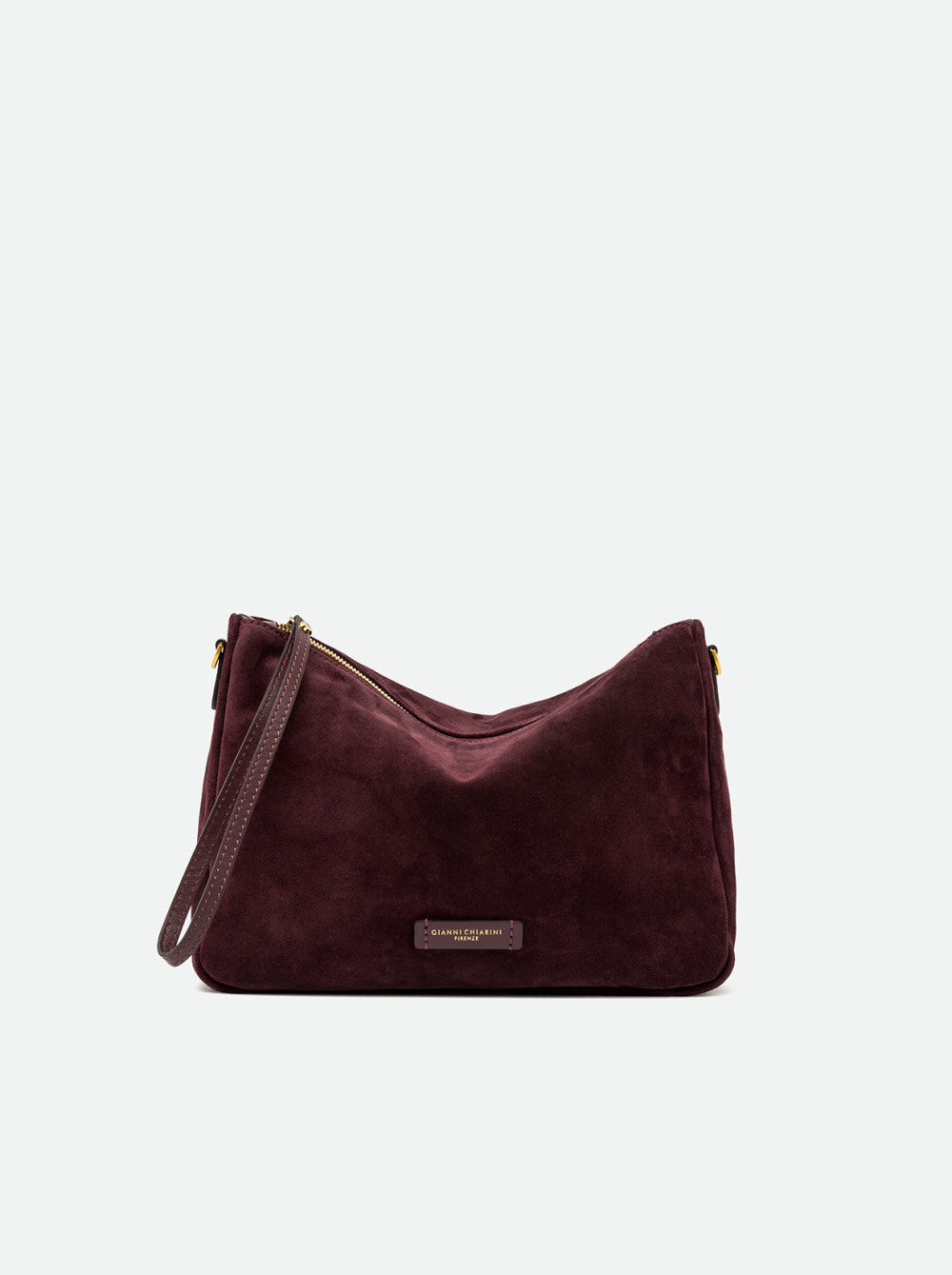 Borsa a Spalla Gianni Chiarini Nora Pouch Media in Pelle Scamosciata Moka