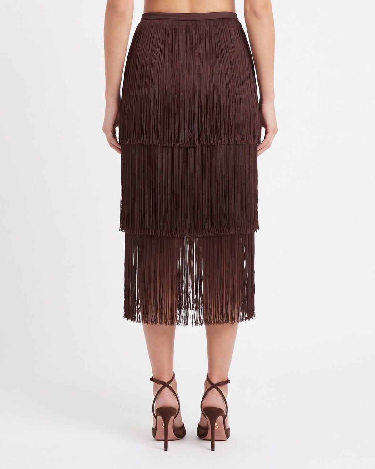 Gonna Midi Isabelle Blanche con Frange Marrone Java