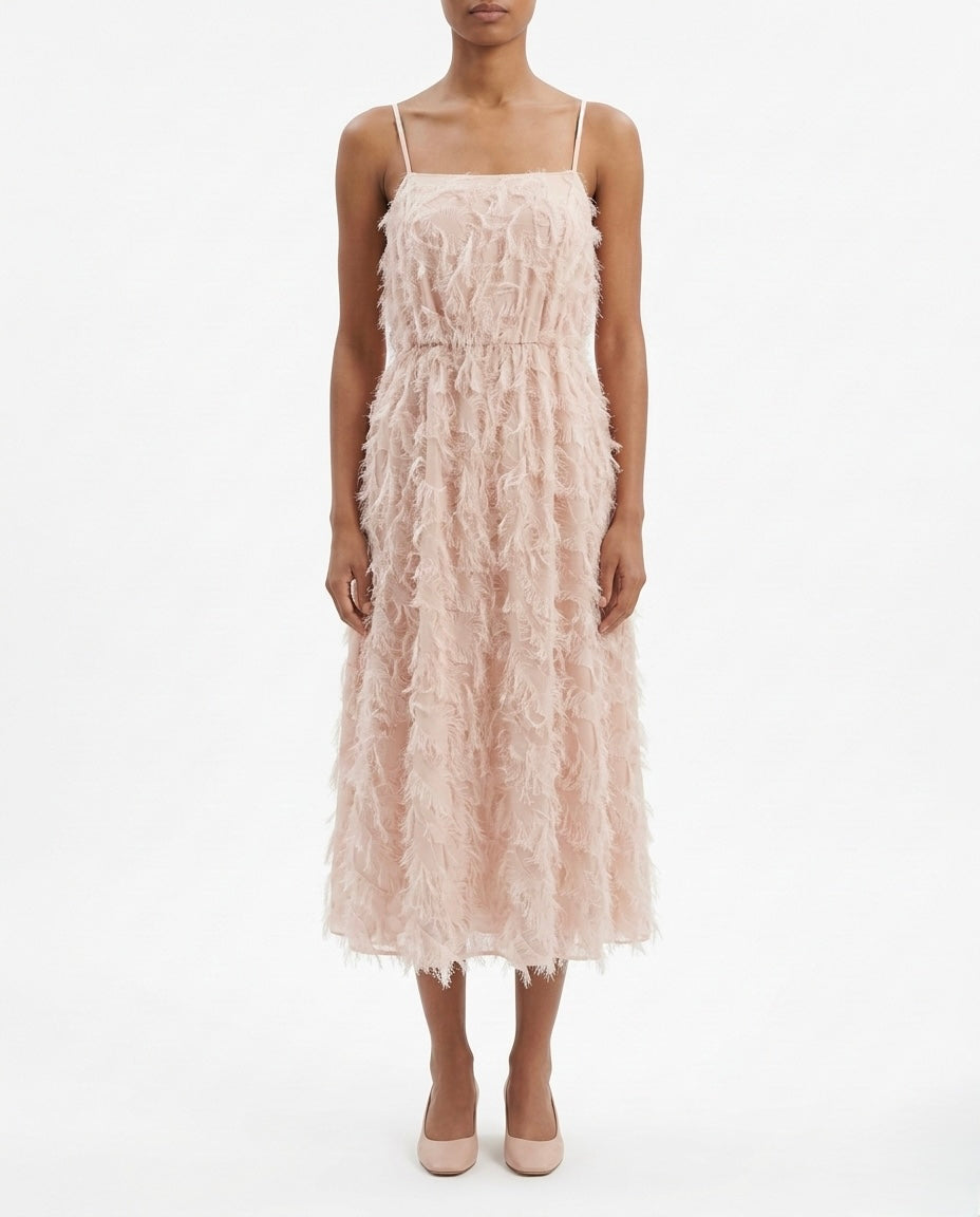 Abito midi con spalline e frange