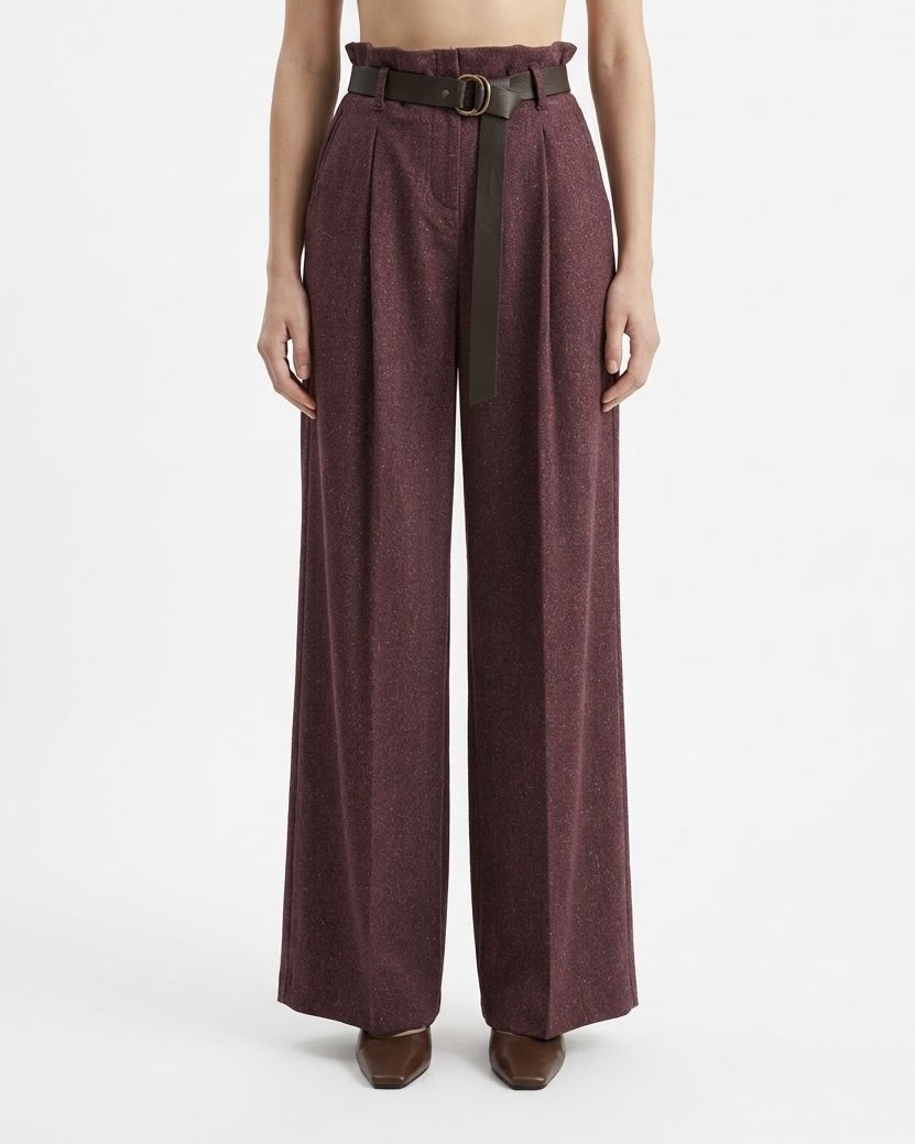 Pantalone Wide Leg H2O Italia Bordeaux con Pinces Frontali