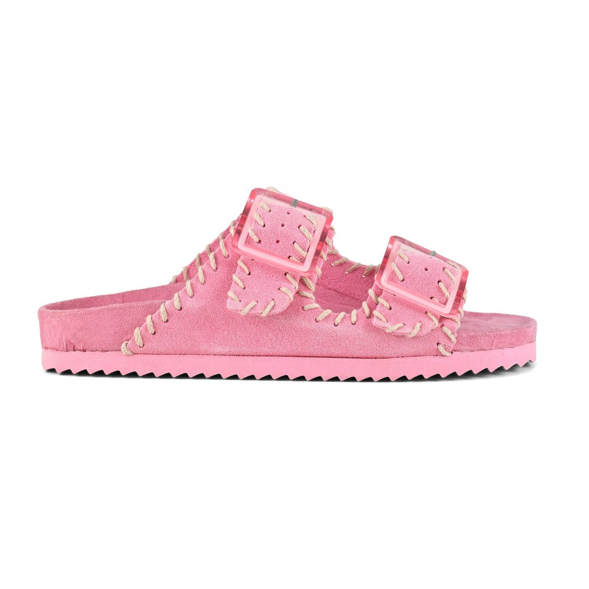 Sandali suede rosa con doppia fibbia