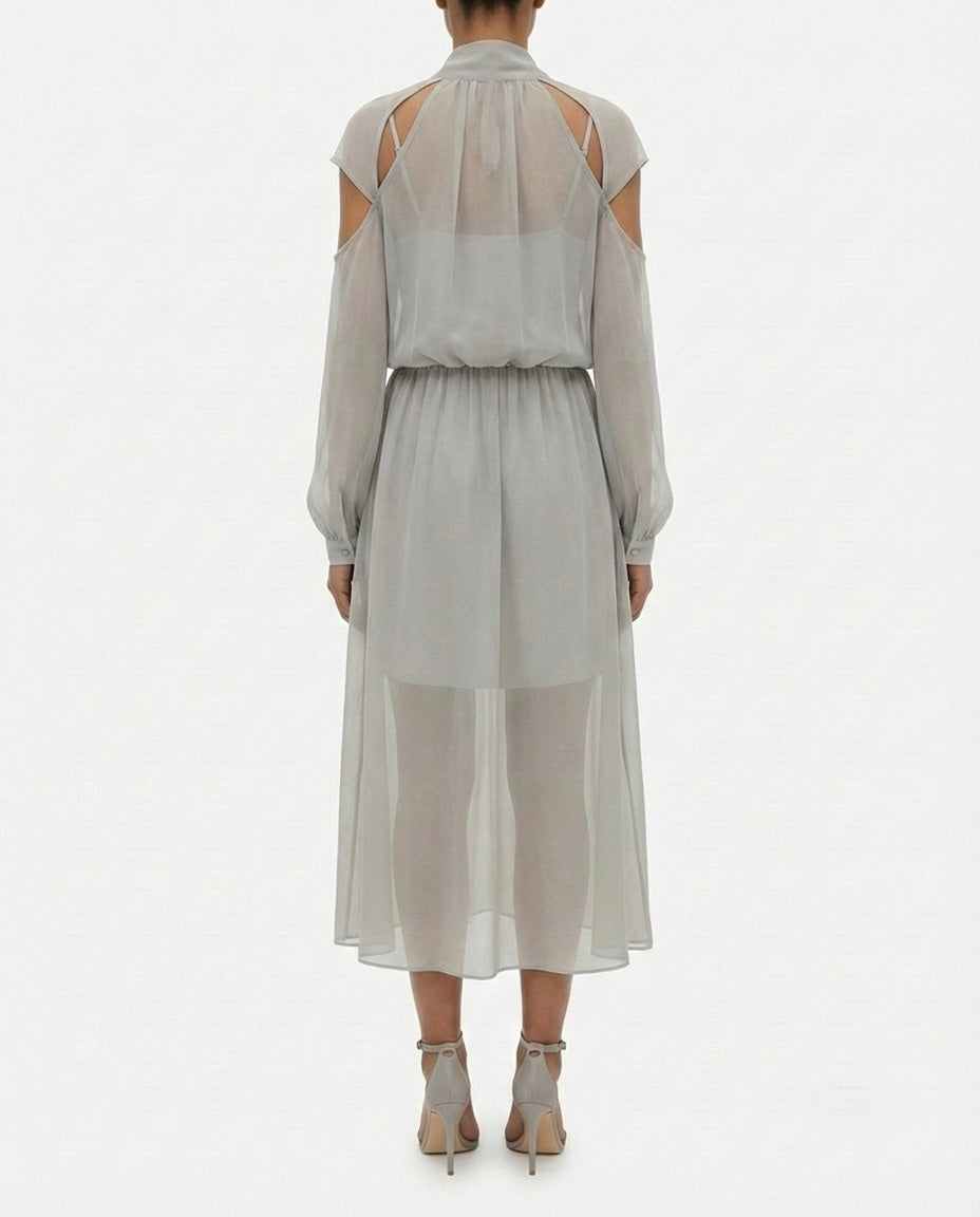 Abito midi chiffon con maniche cut-out
