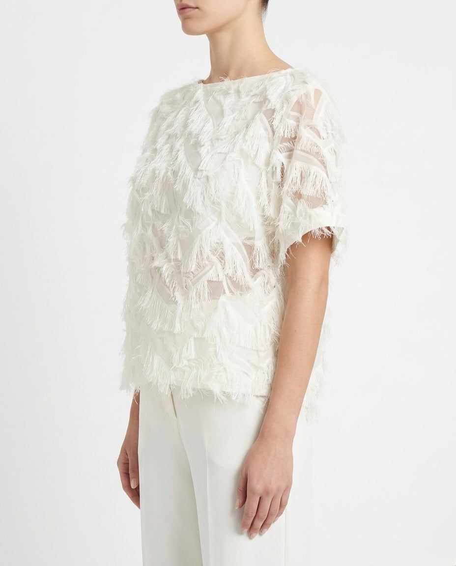 Blusa in tulle con frange