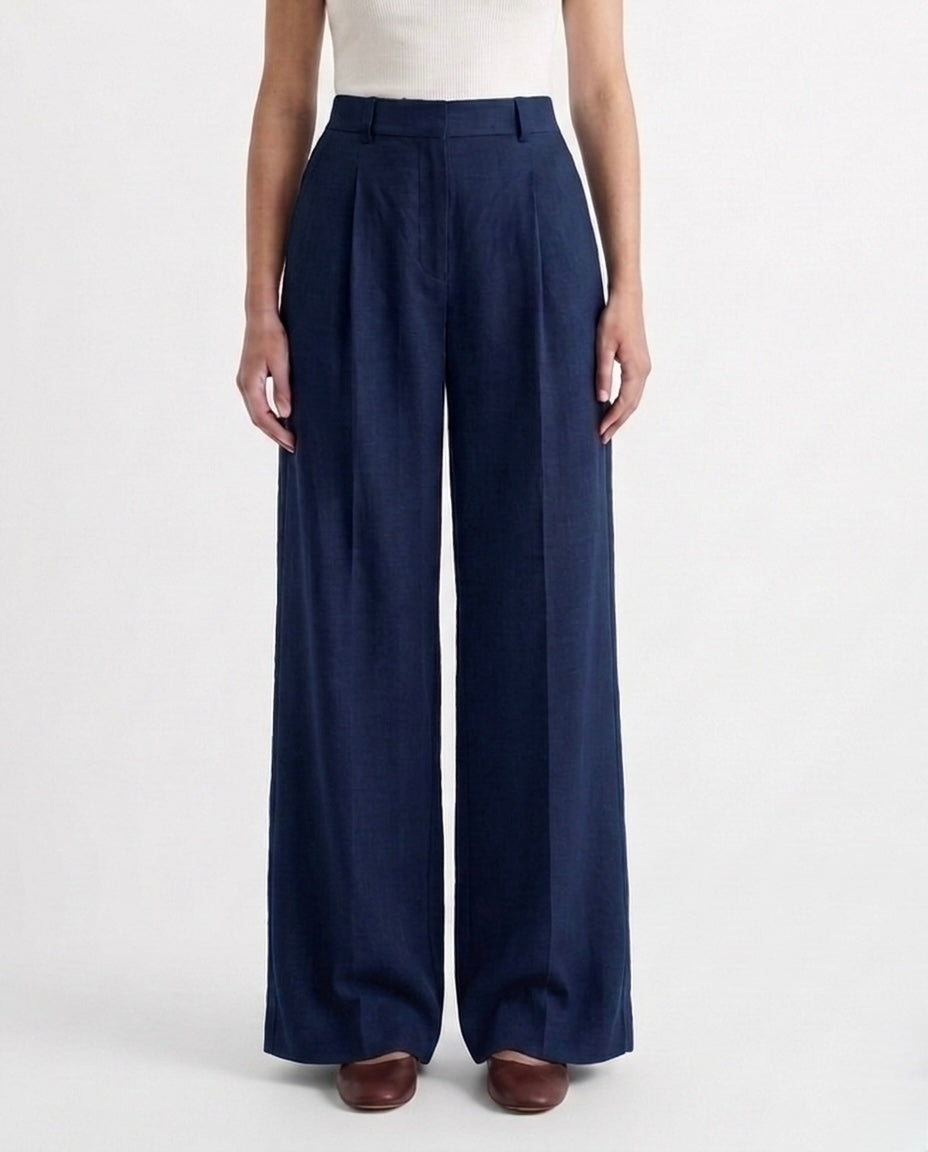 Pantalone palazzo in lyocell e lino