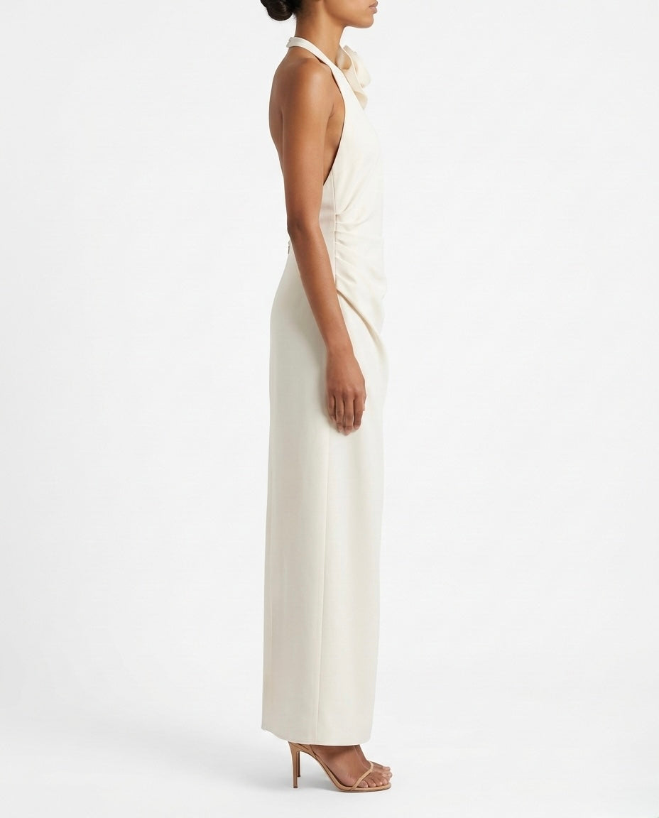 Abito lungo monospalla con fiore