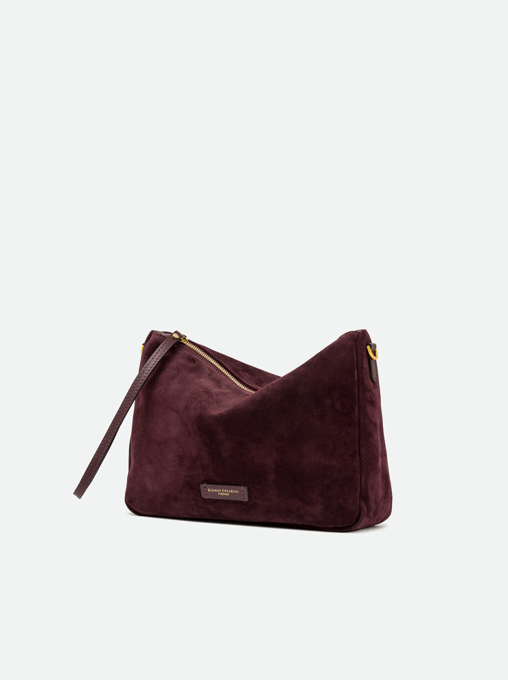 Borsa a Spalla Gianni Chiarini Nora Pouch Media in Pelle Scamosciata Moka