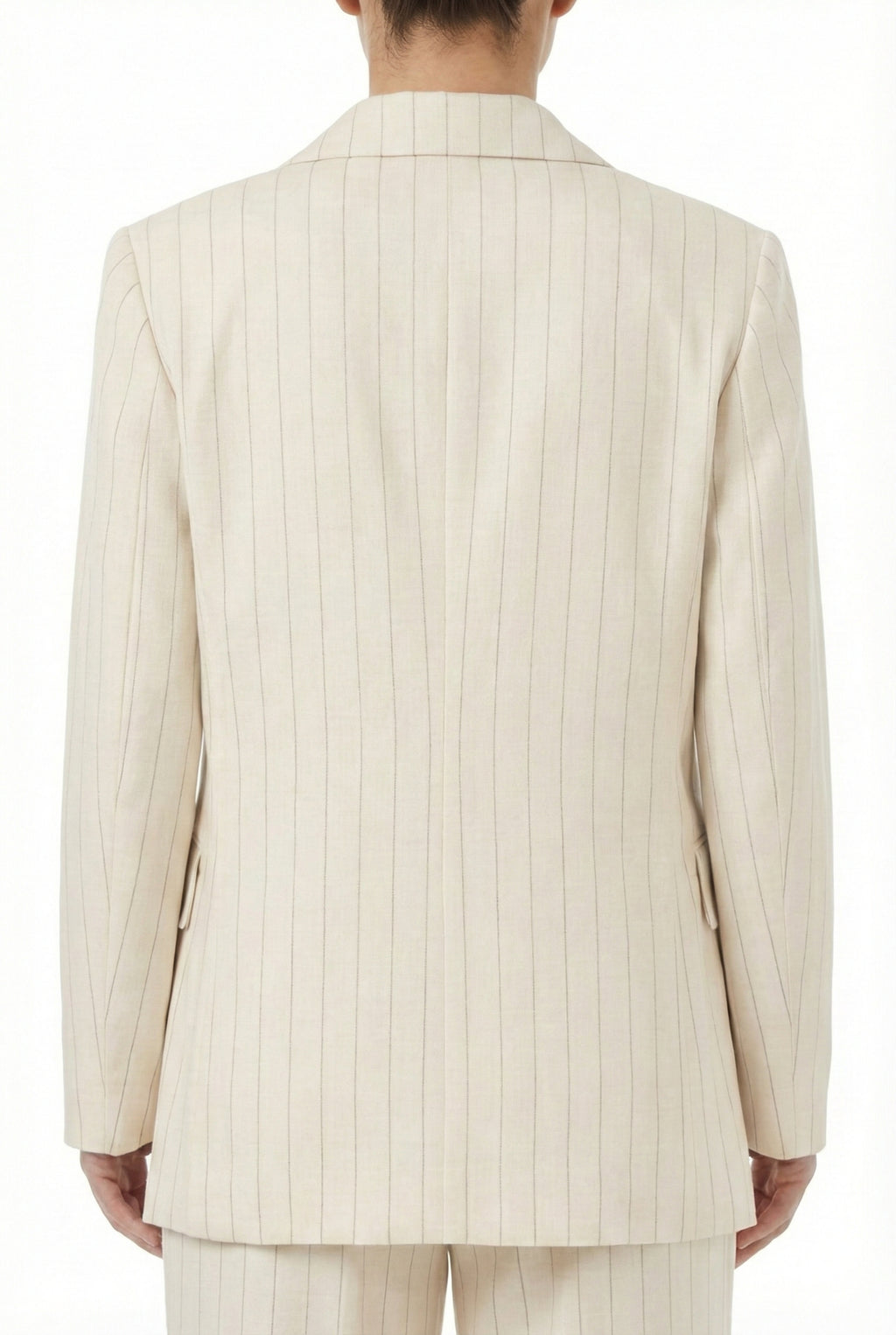 Blazer gessato con spilla fiore