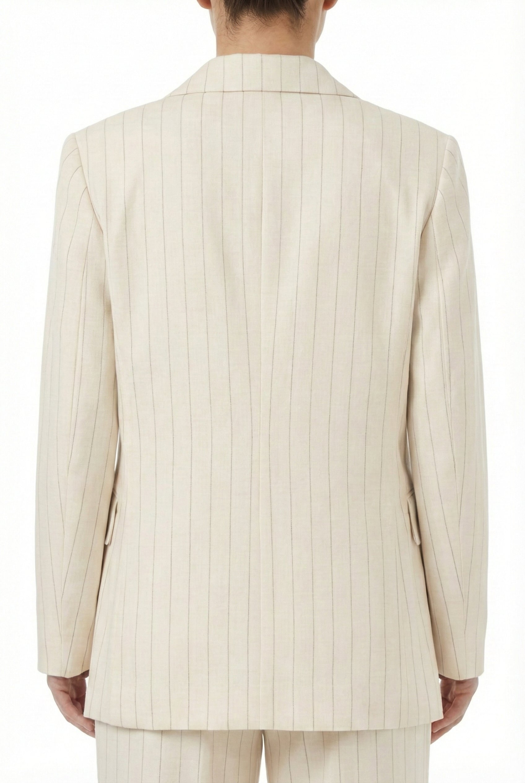 Blazer gessato con spilla fiore