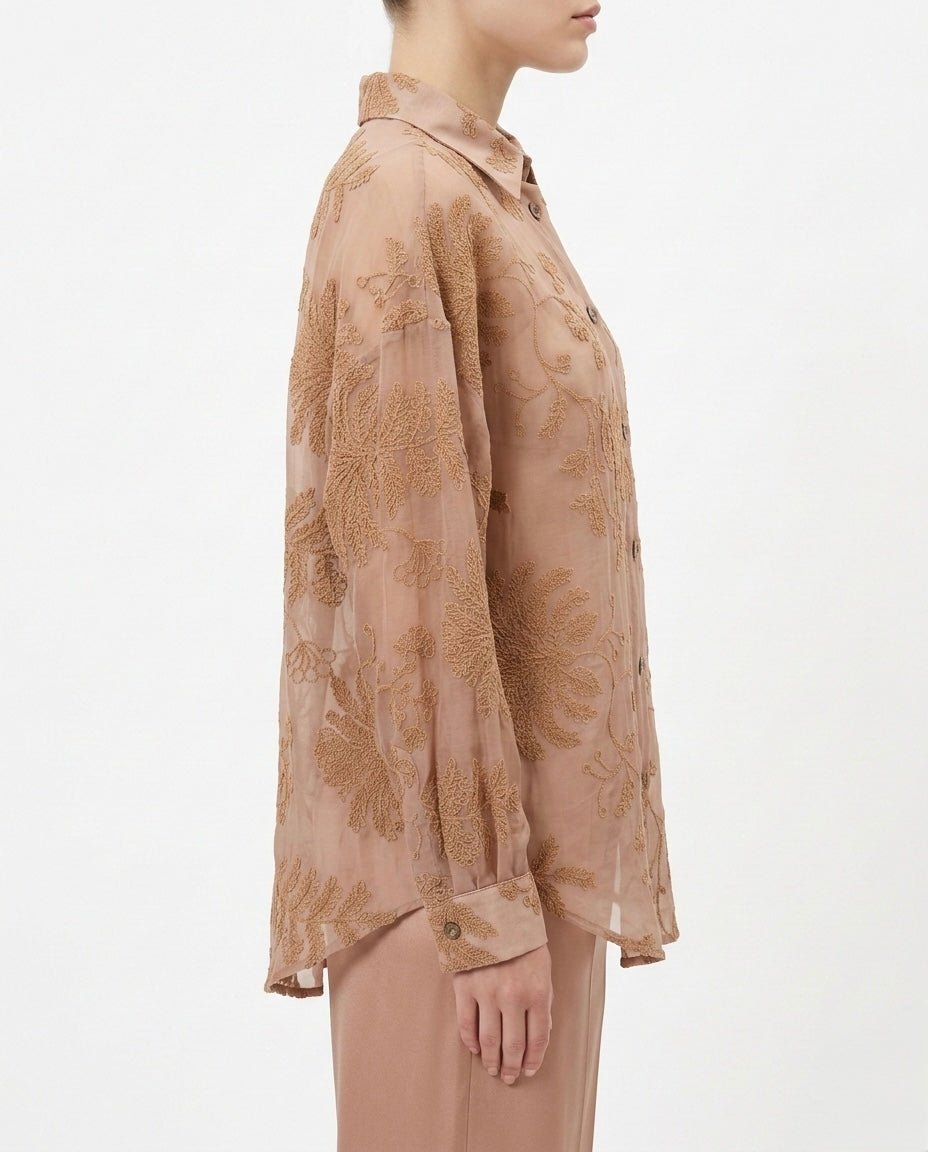 Camicia ricamata in tencel
