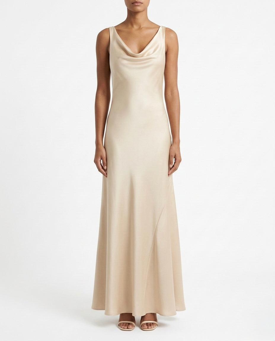 Abito lungo satin con scollo morbido