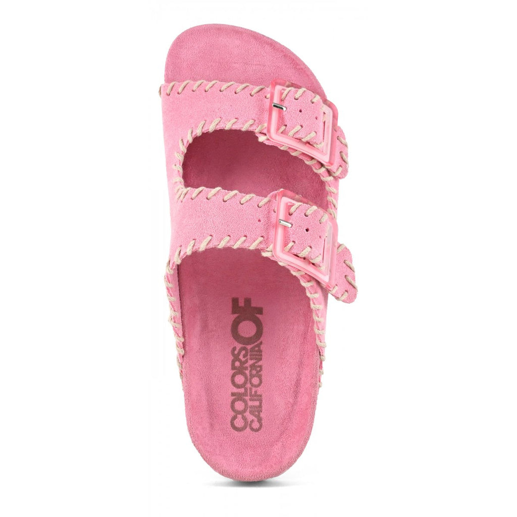 Sandali suede rosa con doppia fibbia