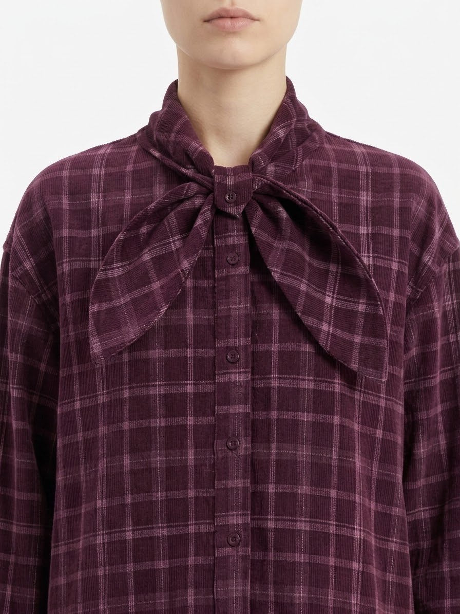 Camicia H2O Italia a Quadri Amarone in 100% Cotone con Fiocco al Collo