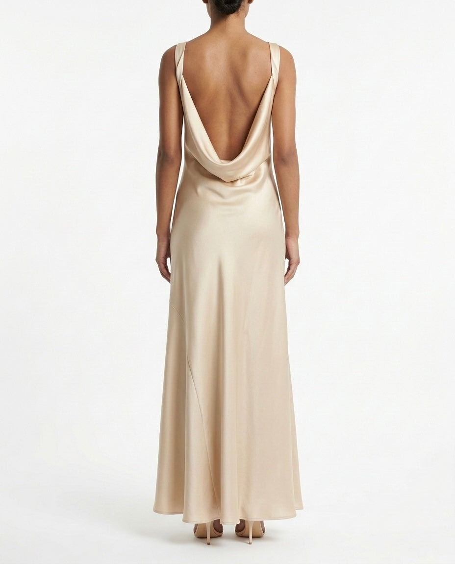 Abito lungo satin con scollo morbido