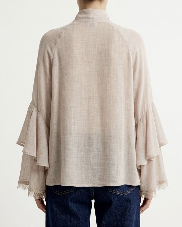 Blusa fluida H2O con fiocco e maniche a balze Crema