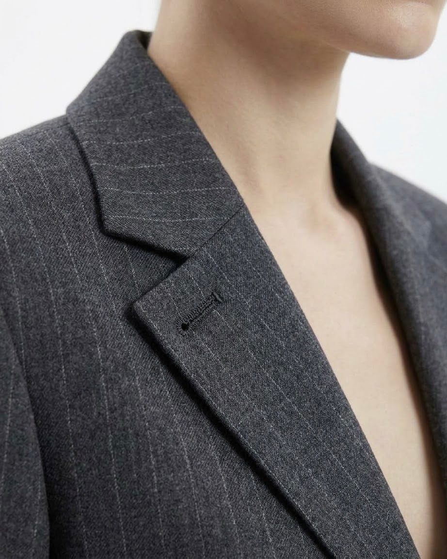 Giacca Blazer Selected Femme Gessata Grigio Antracite in Misto Lana RWS