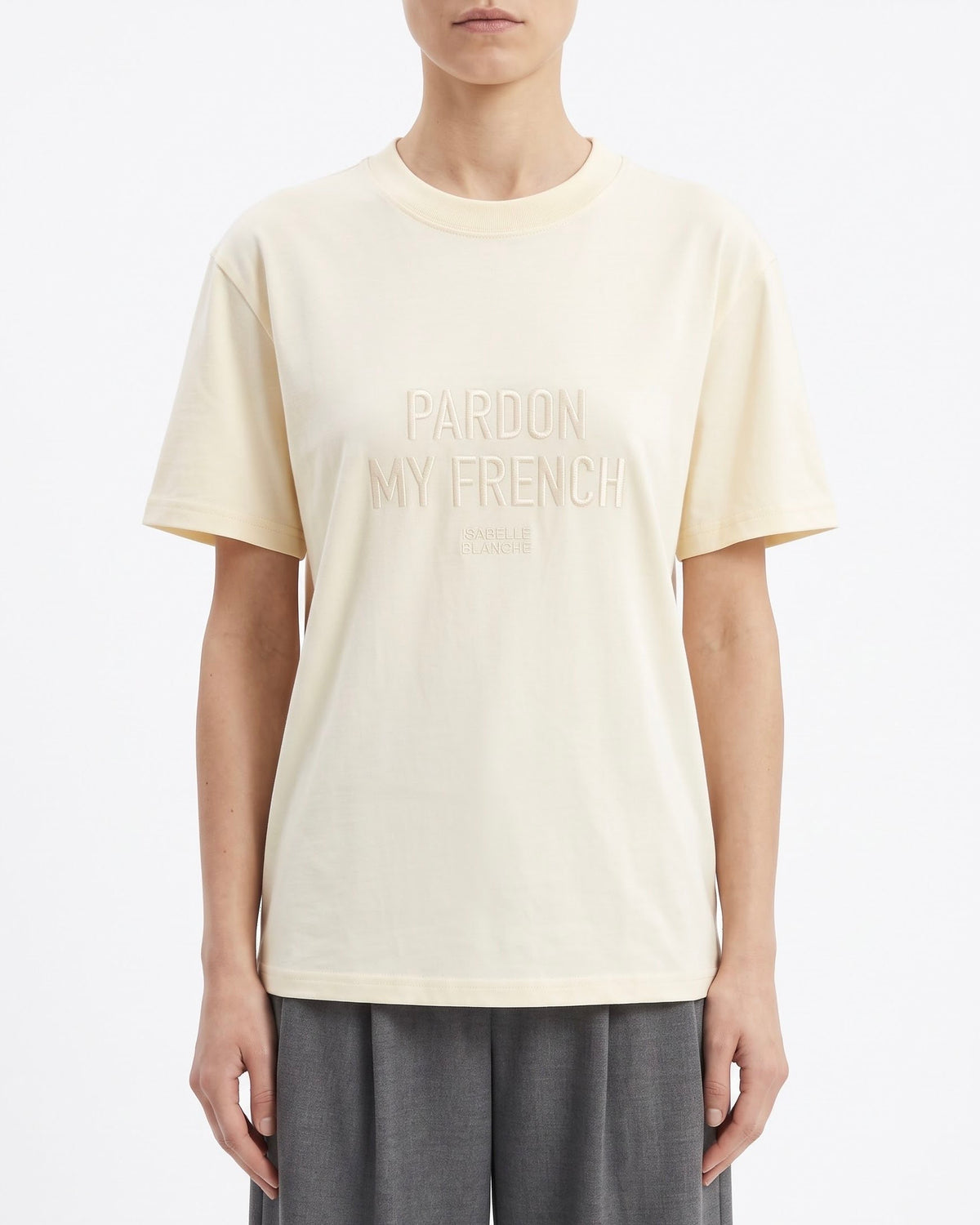 T-Shirt Isabelle Blanche a Manica Corta con Ricamo “Pardon My French”