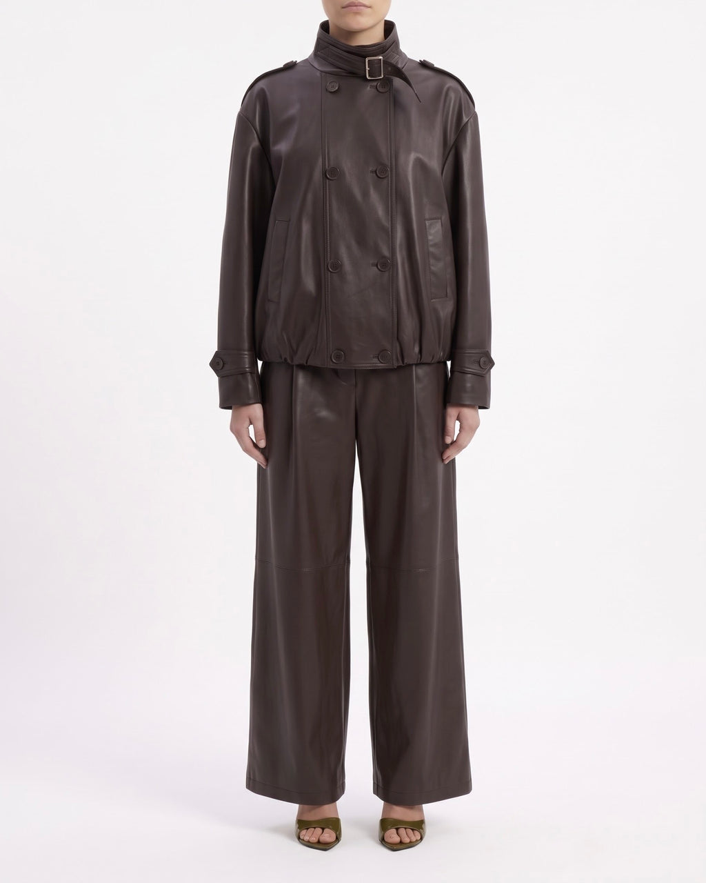 Pantalone Isabelle Blanche in Ecopelle Marrone Java con Elastico in Vita