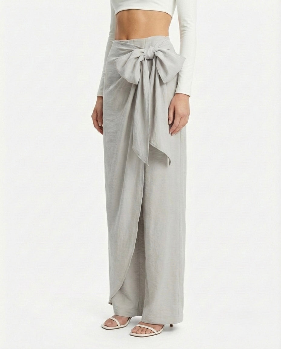 Pantalone palazzo a portafoglio tortora