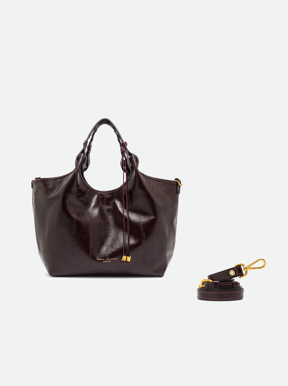 Borsa a Mano Dua Gianni Chiarini in Pelle Anguilla Antique Ruby Media