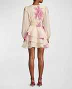 Abito corto floreale con balze