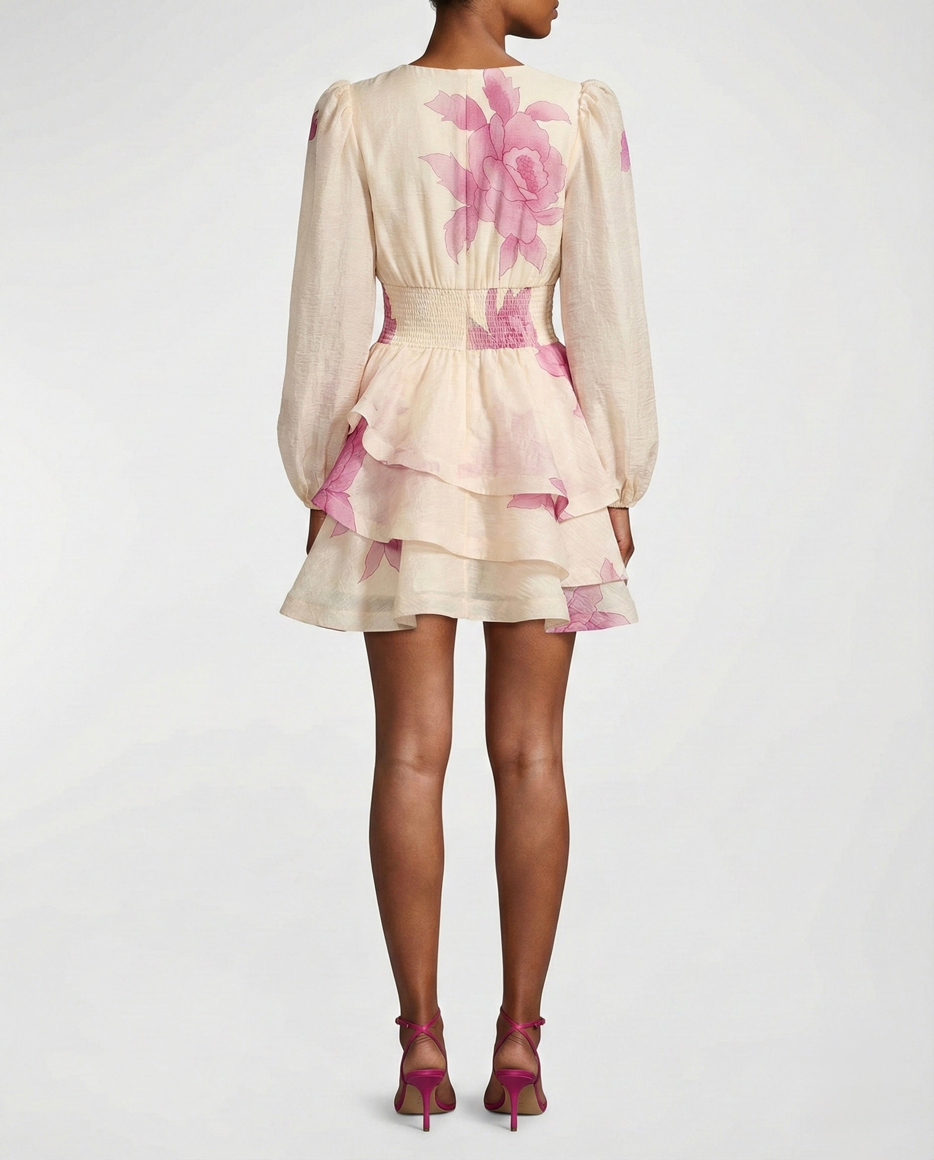 Abito corto floreale con balze