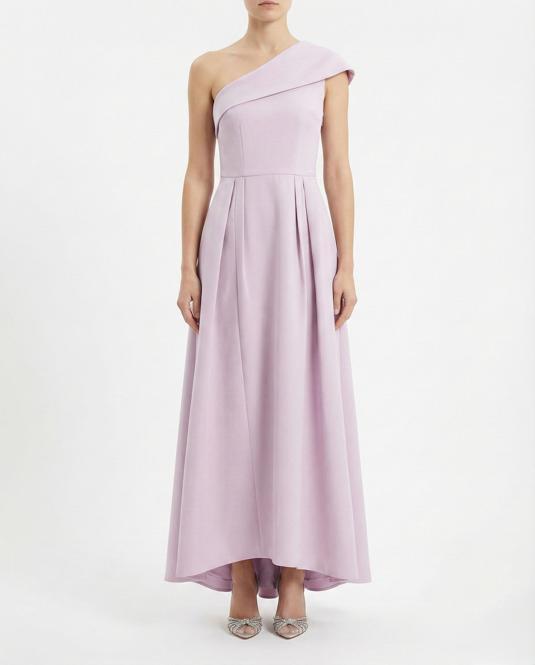 Abito lungo monospalla rosa cipria