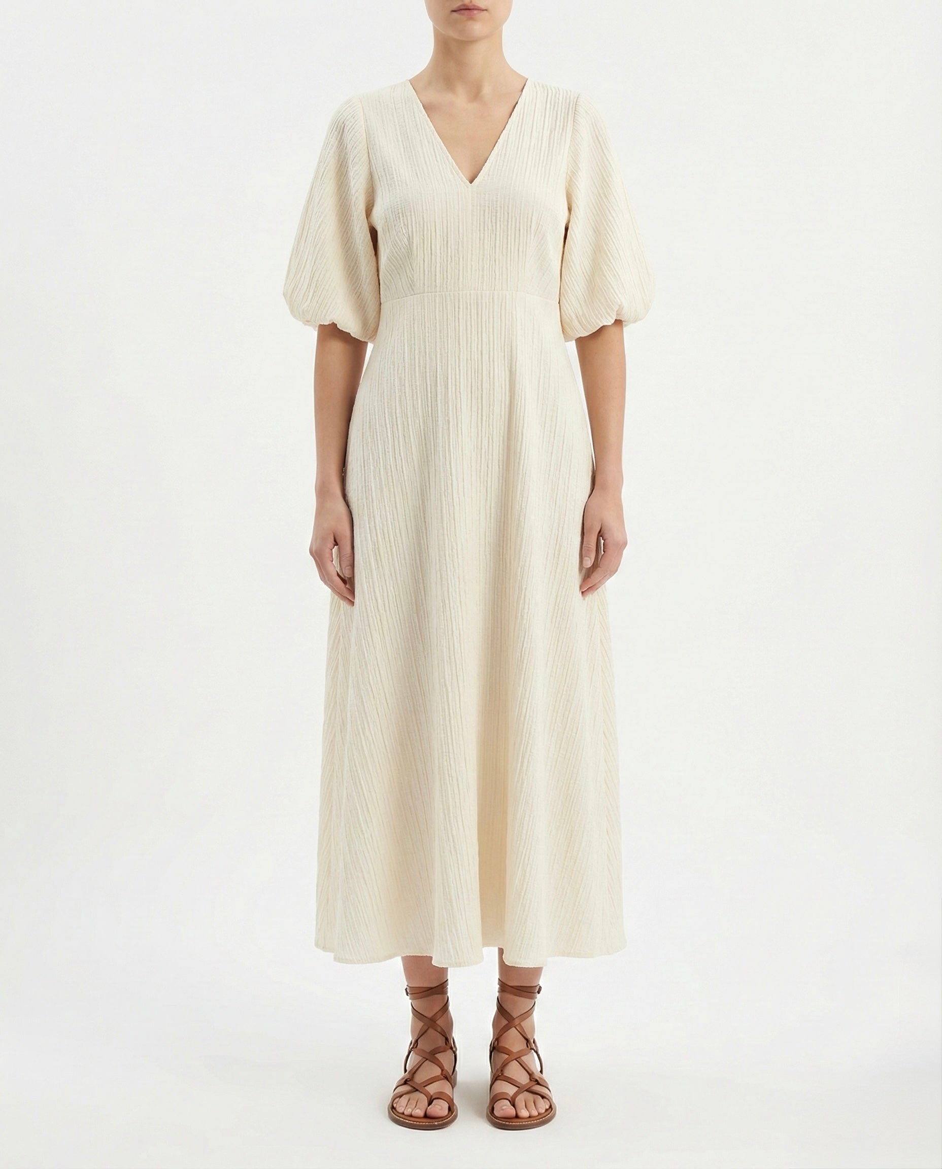 Abito lungo in cotone effetto stropicciato