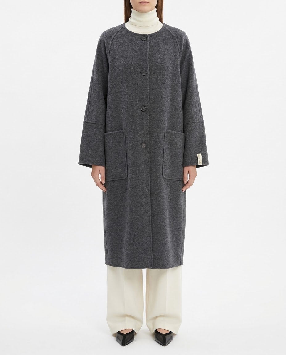 Cappotto Lungo H2O Italia in Misto Lana con Sciarpa Integrata