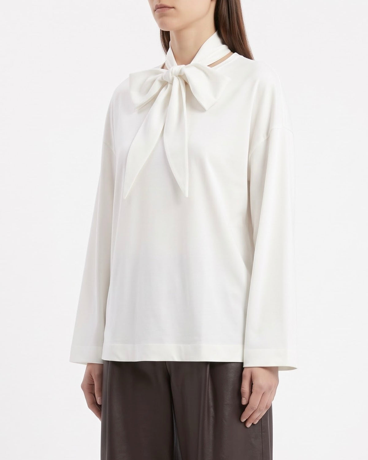Maglia Selected Femme Bianca in Cotone con Fiocco al Collo