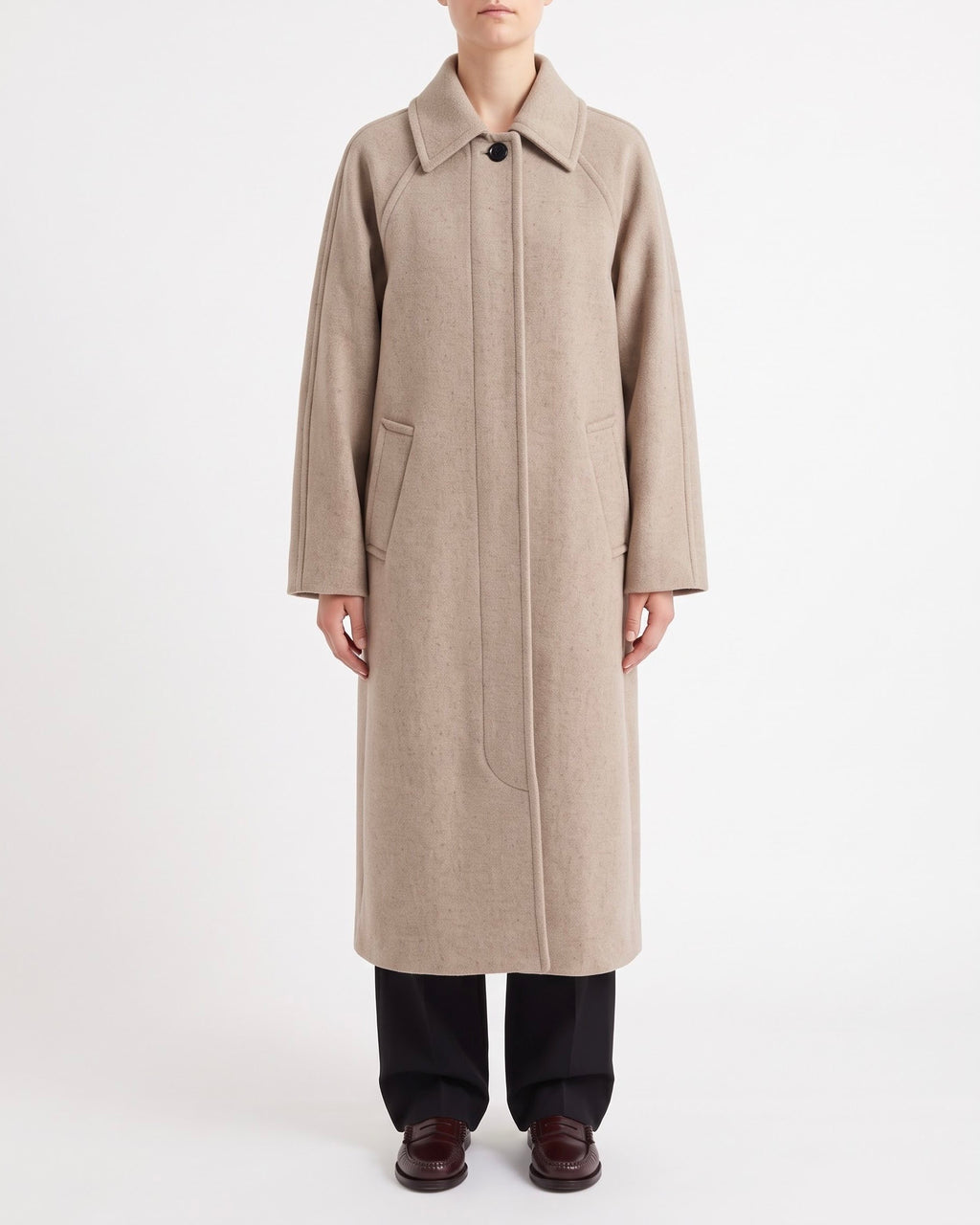 Cappotto Lungo Selected Femme Beige in Misto Lana Riciclata con Collo Alto