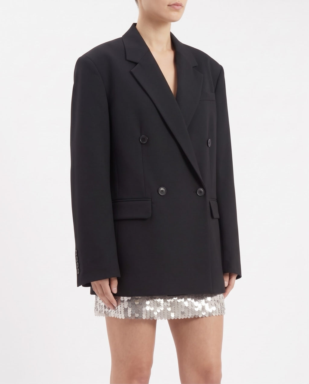 Giacca Blazer Selected Femme Nera Doppiopetto in Misto Lana RWS
