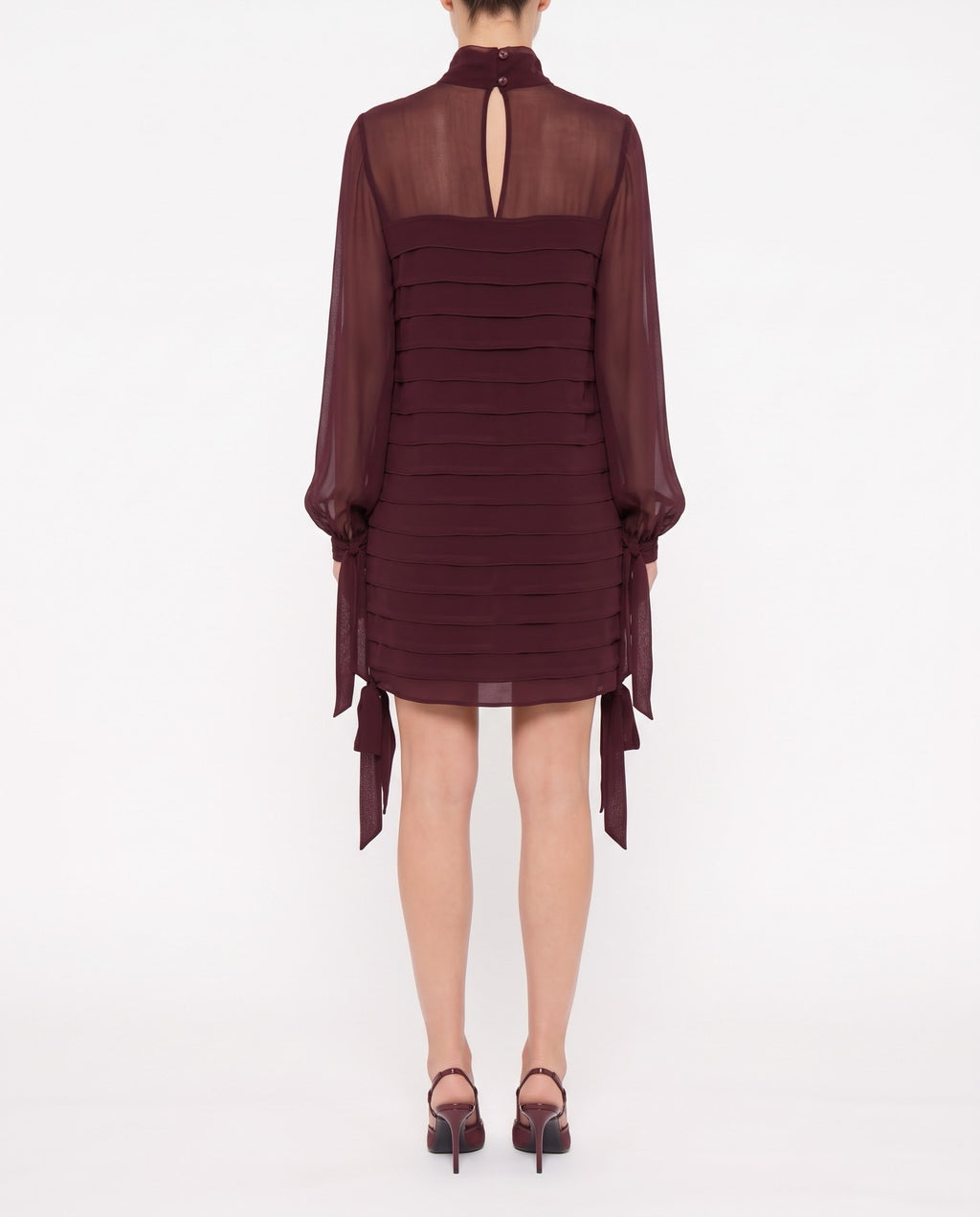 Abito Isabelle Blanche Burgundy Drappeggiato con Maniche Lunghe