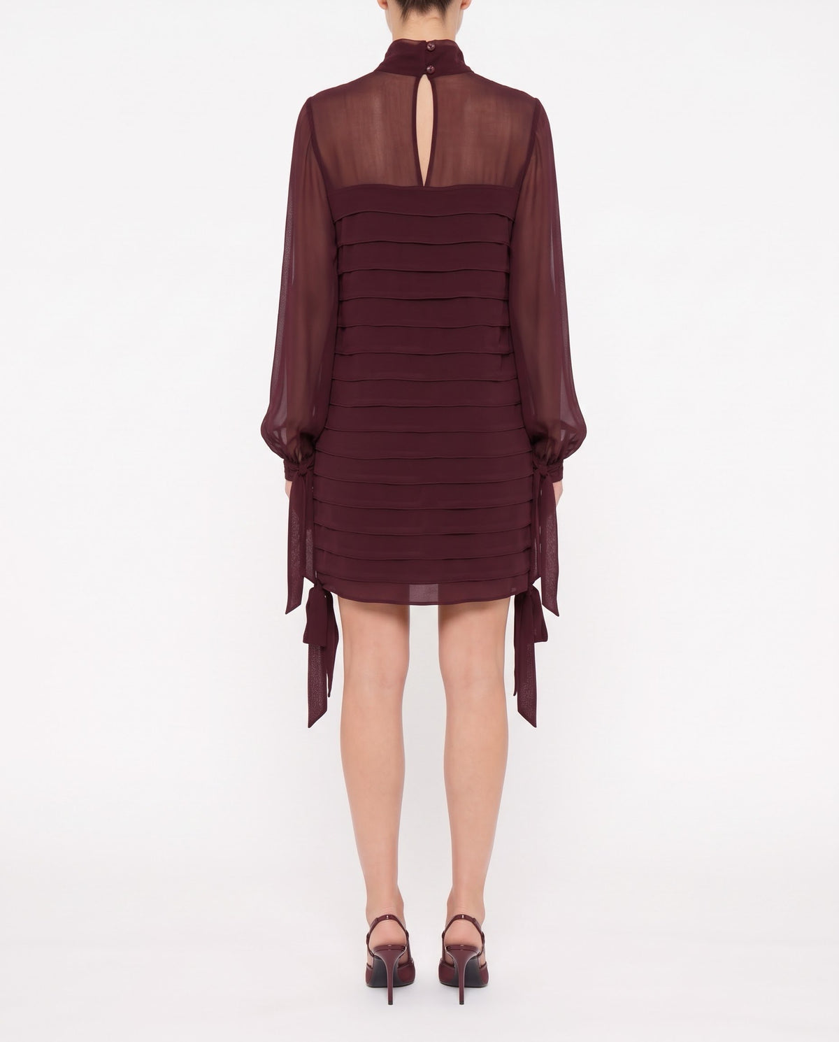 Abito Isabelle Blanche Burgundy Drappeggiato con Maniche Lunghe