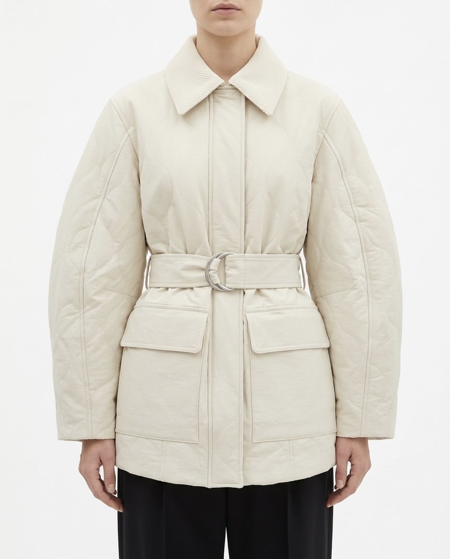 Selected Femme Giubbino trapuntato con cintura Bianco panna