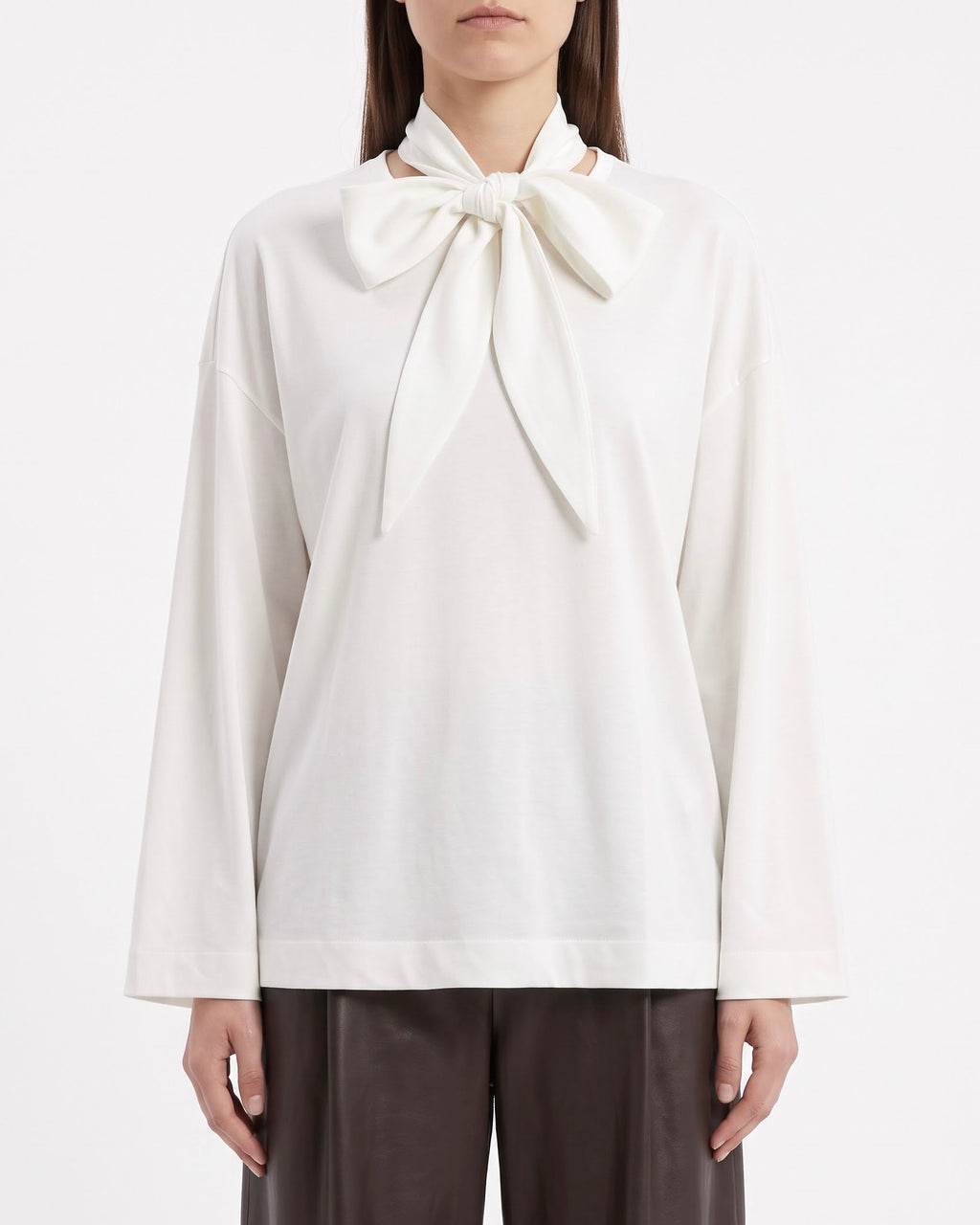 Maglia Selected Femme Bianca in Cotone con Fiocco al Collo