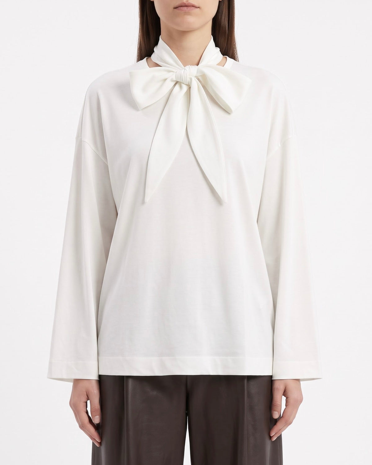 Maglia Selected Femme Bianca in Cotone con Fiocco al Collo
