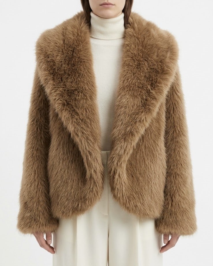 Pelliccia Corta H2O Italia Moro in Eco-Fur con Collo Ampio