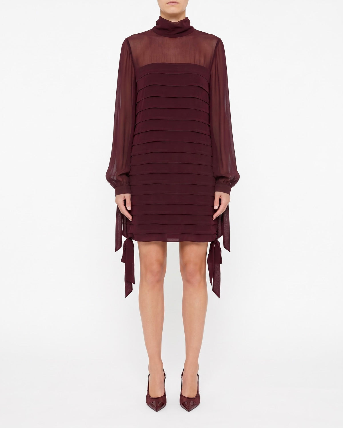 Abito Isabelle Blanche Burgundy Drappeggiato con Maniche Lunghe