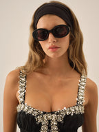 Mini Dress Nero con Spalline Gioiello