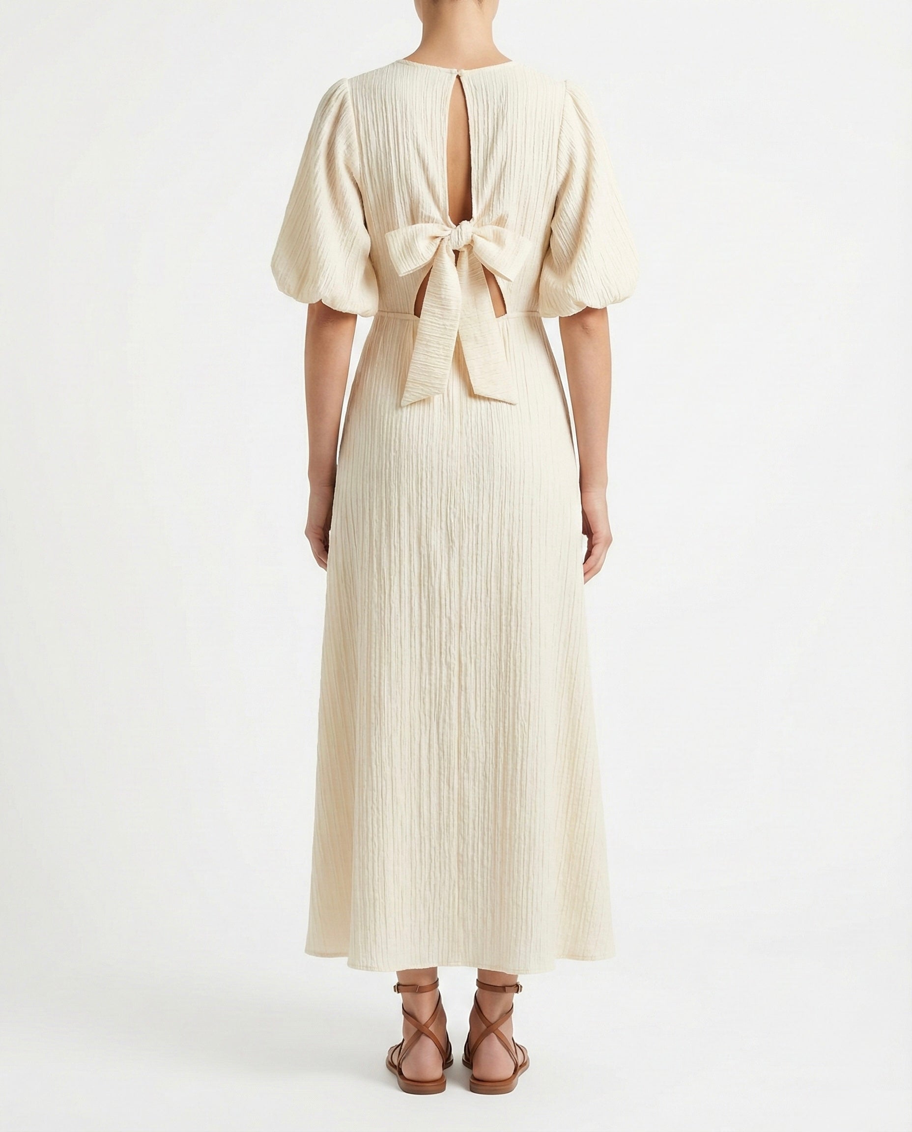 Abito lungo in cotone effetto stropicciato