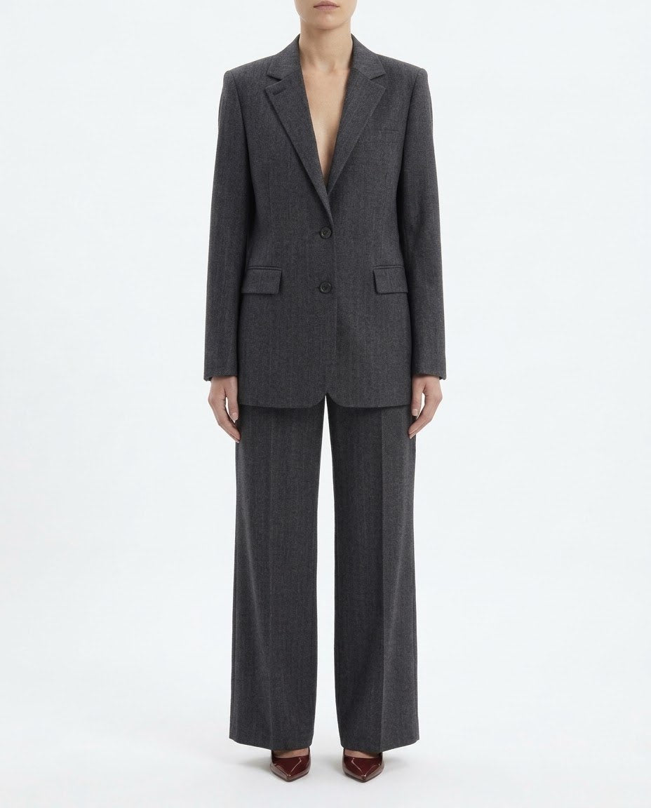 Giacca Blazer Selected Femme Gessata Grigio Antracite in Misto Lana RWS