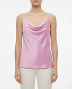 Top in raso con scollo drappeggiato e