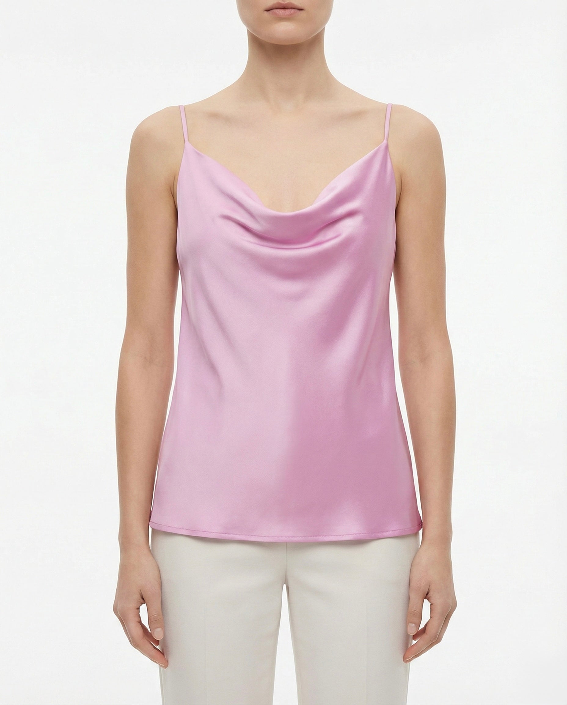 Top in raso con scollo drappeggiato e