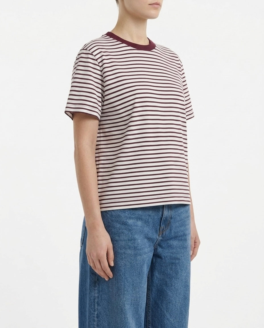 T-shirt a righe bordeaux e bianche