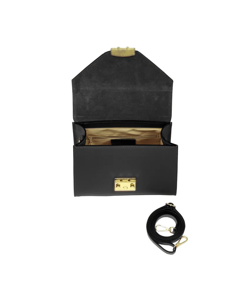 Borsa a Mano in Pelle con Chiusura Oro