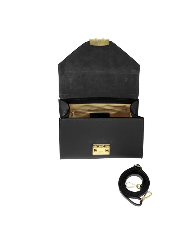 Borsa a Mano in Pelle con Chiusura Oro